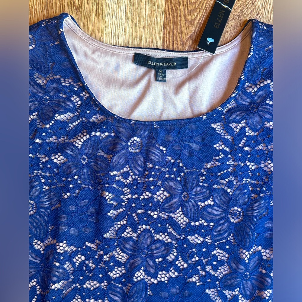 NWT Ellen Weaver ladies Navy Lace Flounce Hem dress size medium or 8 10 - Picture 2 of 6